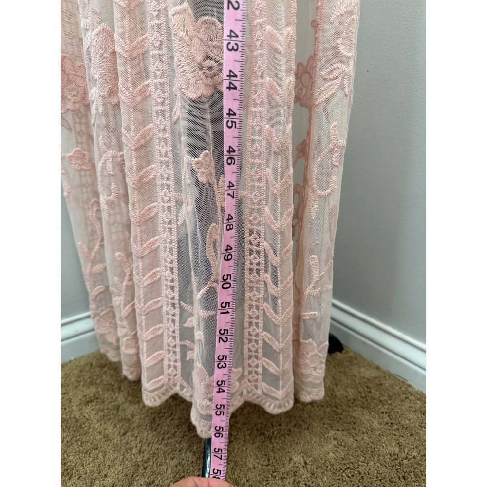 GB Gianni Bini Pink Lace Floral Embroidered Maxi Dress Romper Lining XS Boho - Picture 8 of 16